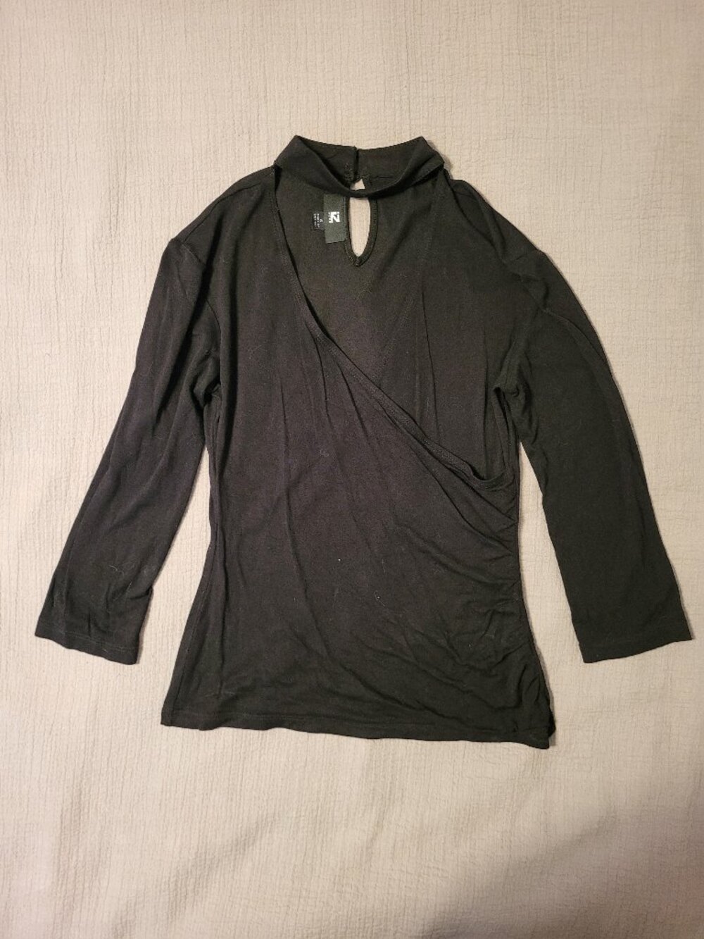IZ Byer Faux Wrap Black Shirt. Size Small
